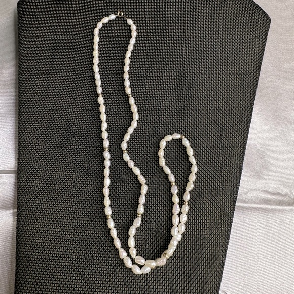 Vintage 14k Gold Authentic Rice Pearl Strand & 14k Spacers Estate Necklace - Picture 4 of 8
